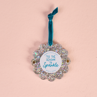 Silver Glitter Scalloped Round Picture Frame Ornament