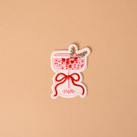 Cranberry Cosmo Mix & Match Iron-On Patch featuring an embroidered pink cocktail in a stemmed glass, garnished with a sprig and tied with a red ribbon to customize jackets.