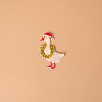 Merry Silly Goose Mix & Match Iron-On Patch featuring a goose wearing a red Santa hat and a festive wreath.