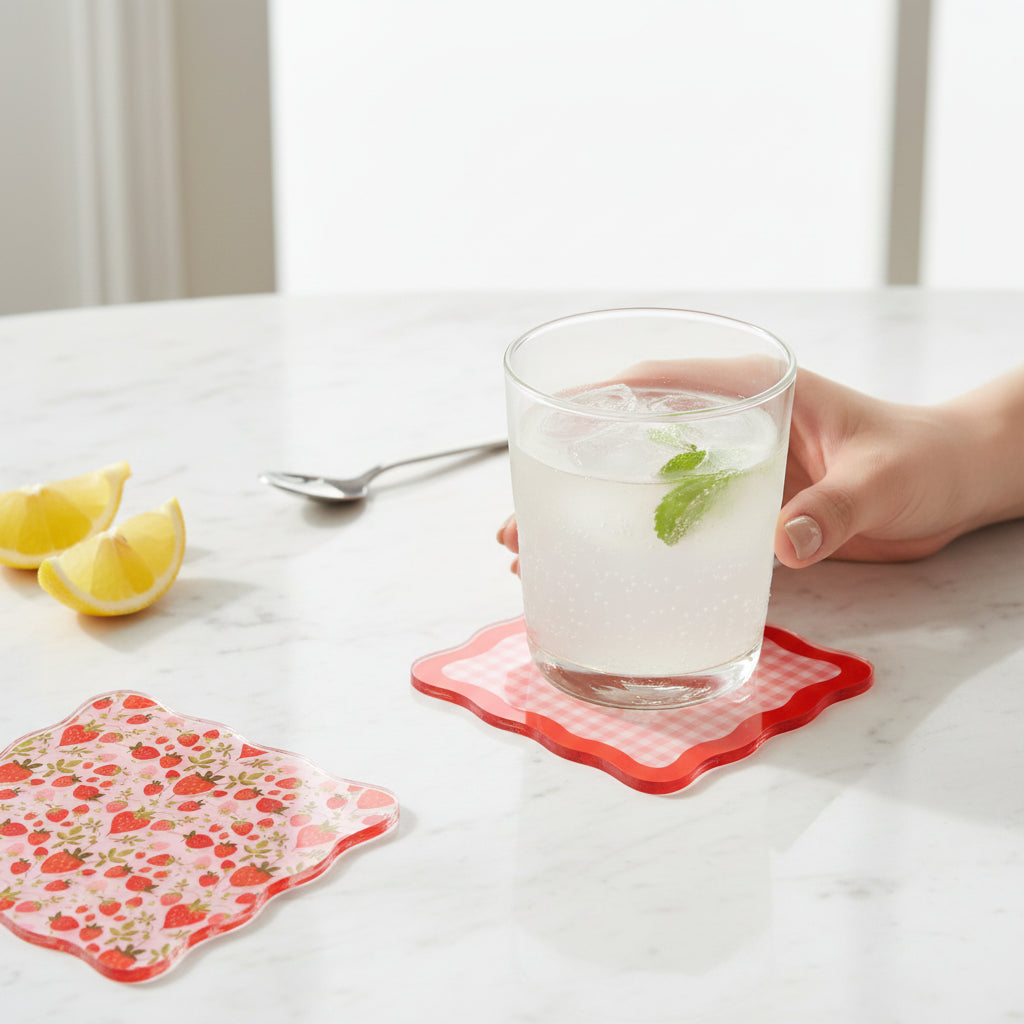 Strawberry Fields Table Talk Acrylic Coaster Set
