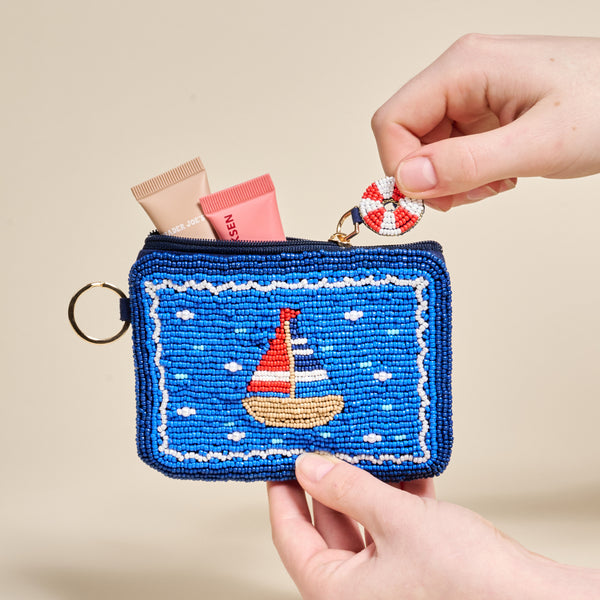 Sail Away Handcrafted Beaded Pouch