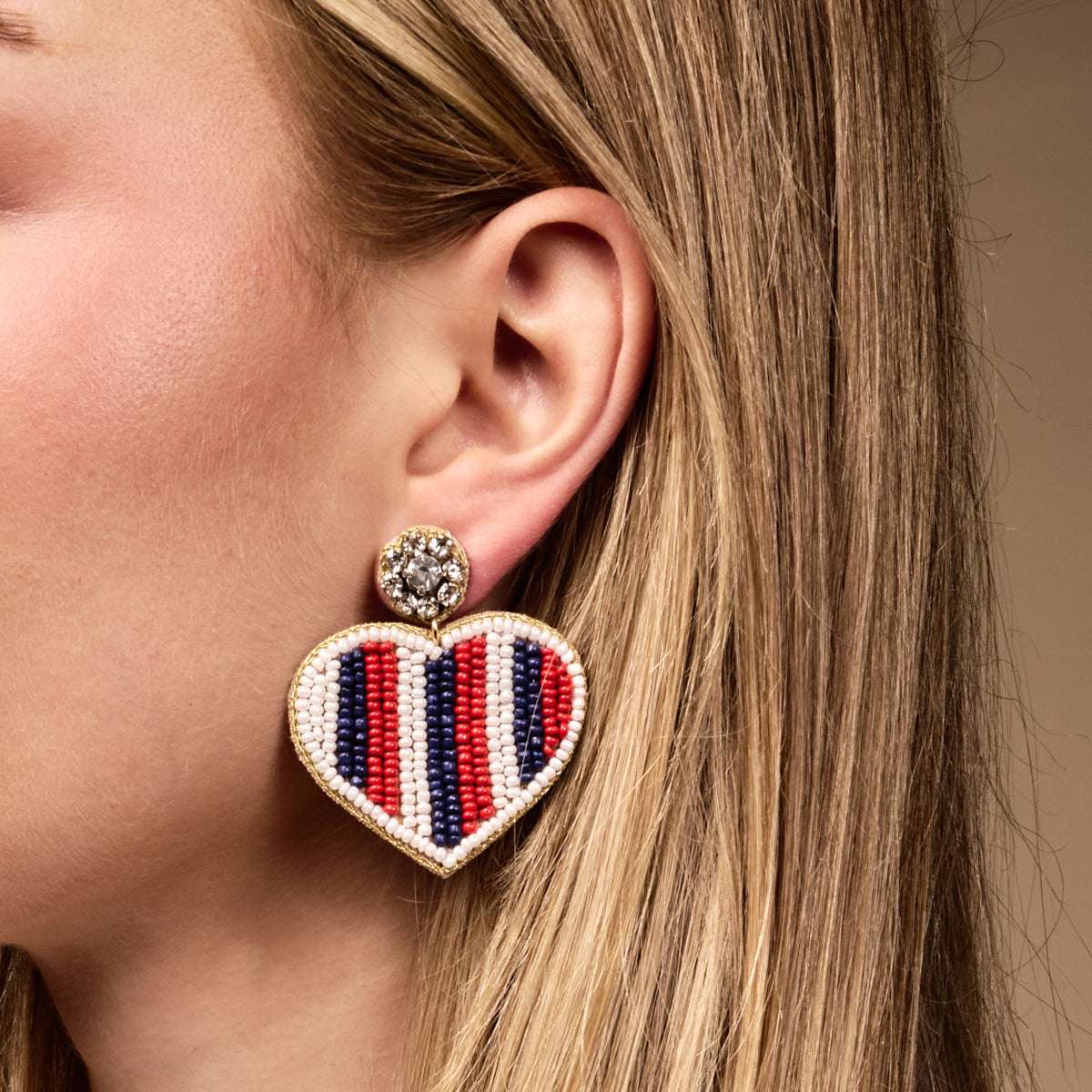 Americana Heart Beaded Earrings