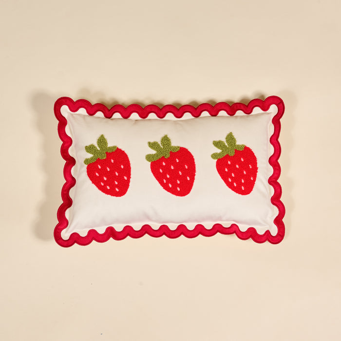 Strawberries Scalloped Rectangle Throw Pillow