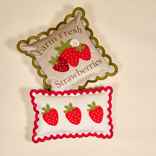 Strawberries Scalloped Rectangle Throw Pillow