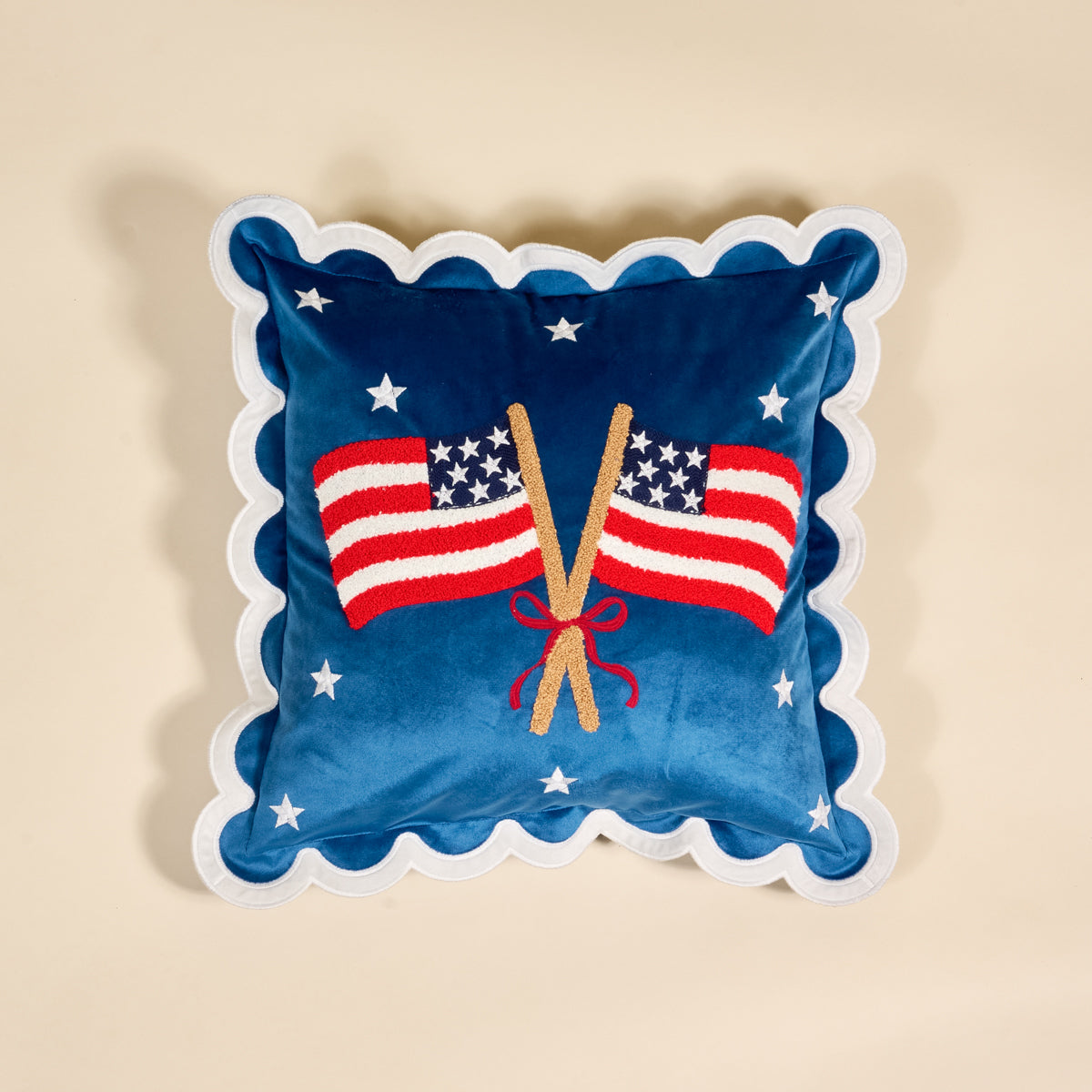 American Flags Scalloped Square Throw Pillow