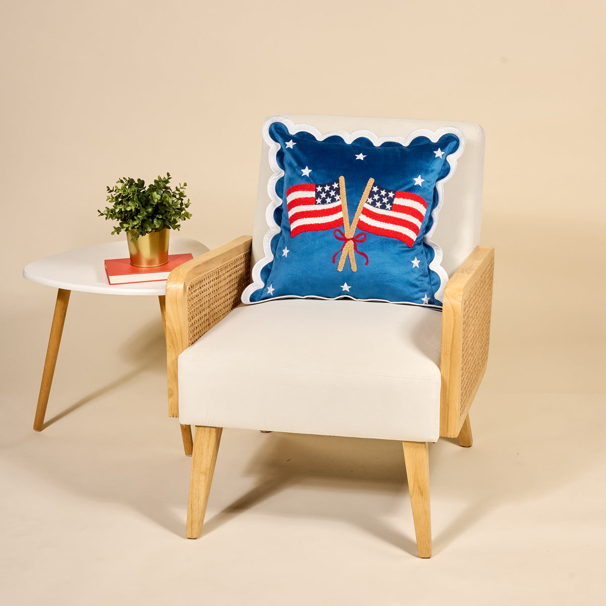 American Flags Scalloped Square Throw Pillow