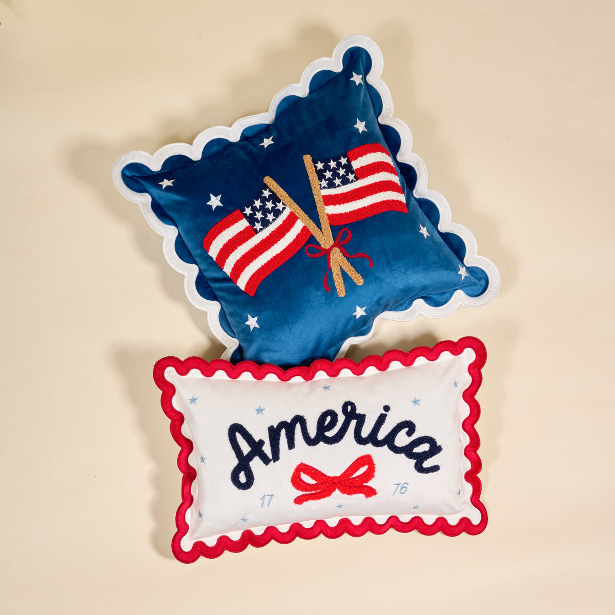 American Flags Scalloped Square Throw Pillow