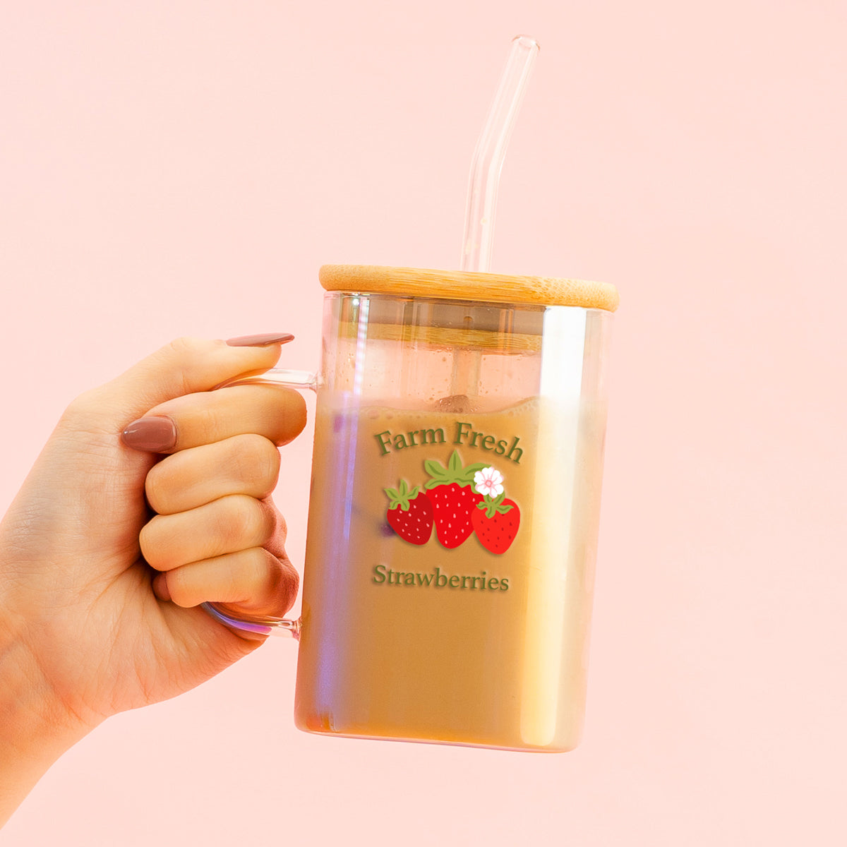 Farm Fresh Strawberries Square Glass Cup