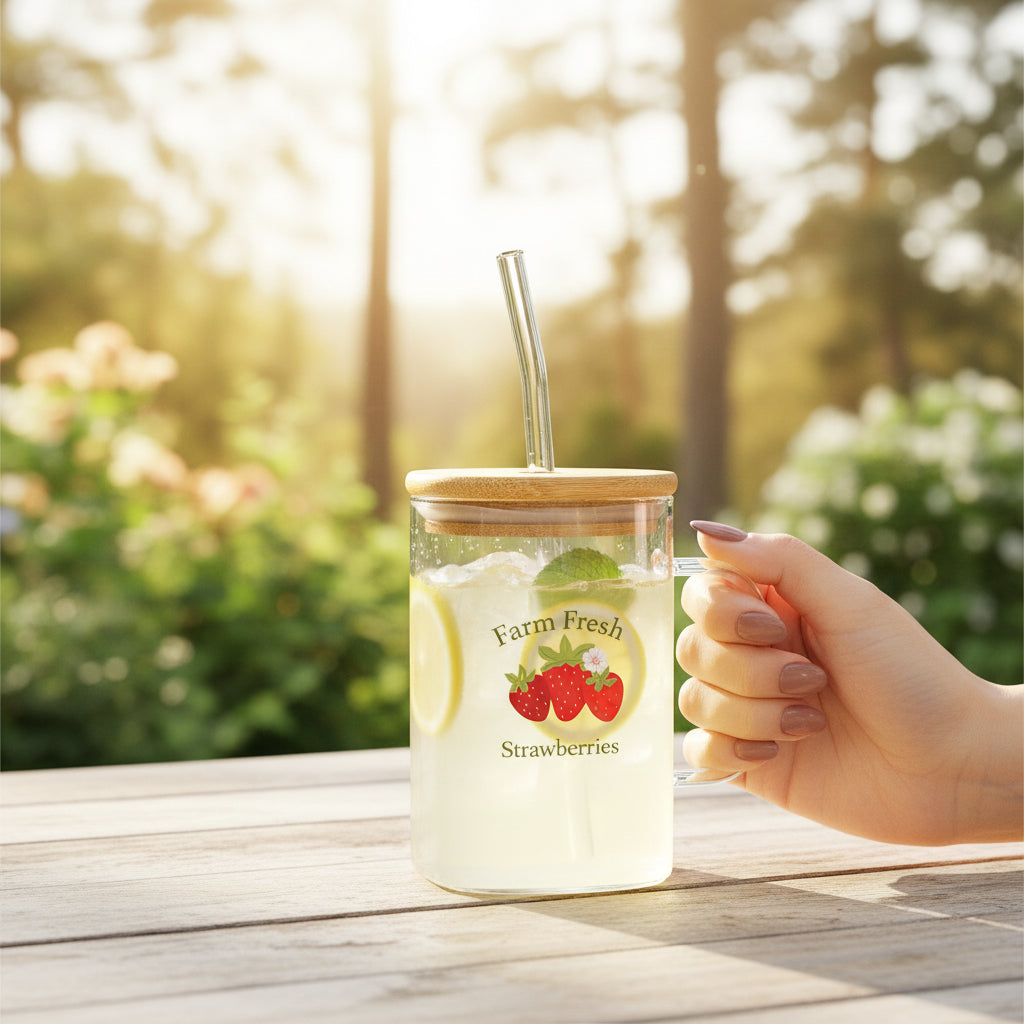 Farm Fresh Strawberries Square Glass Cup