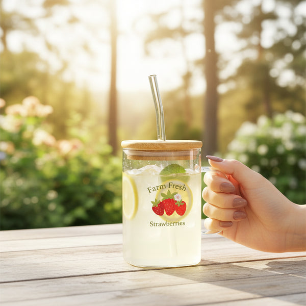 Farm Fresh Strawberries Square Glass Cup