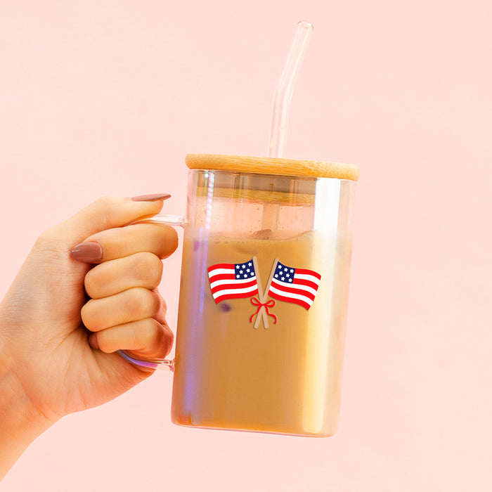 American Flags Square Glass Cup
