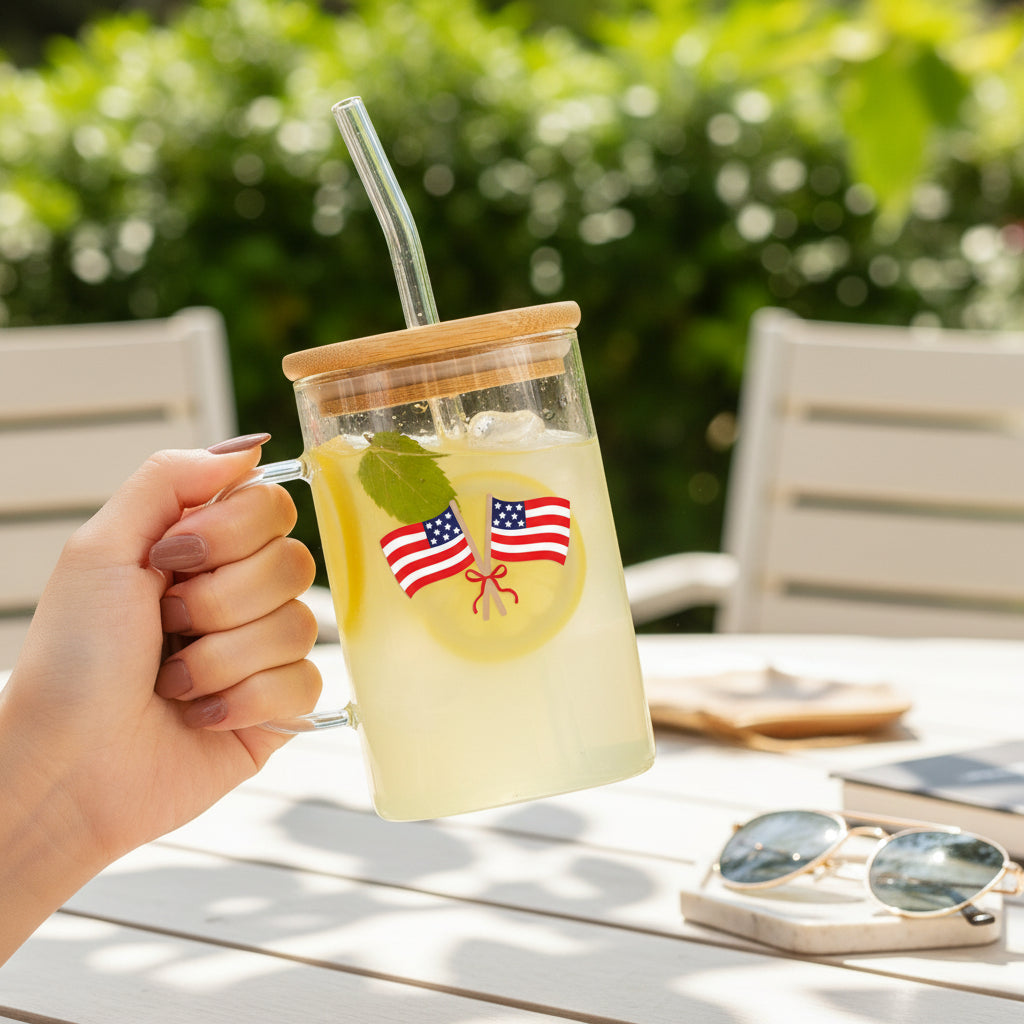 American Flags Square Glass Cup