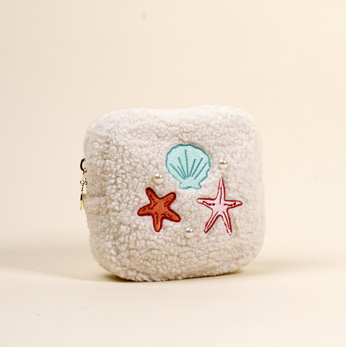 Square Seashells & Pearls Teddy Pouch