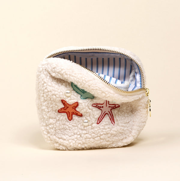 Square Seashells & Pearls Teddy Pouch