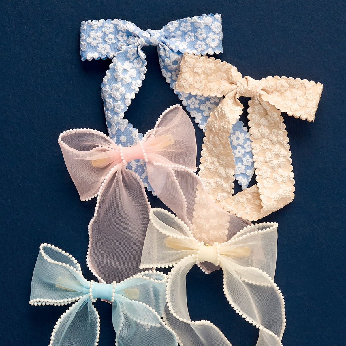 Blue Flower Scallop Hair Bow