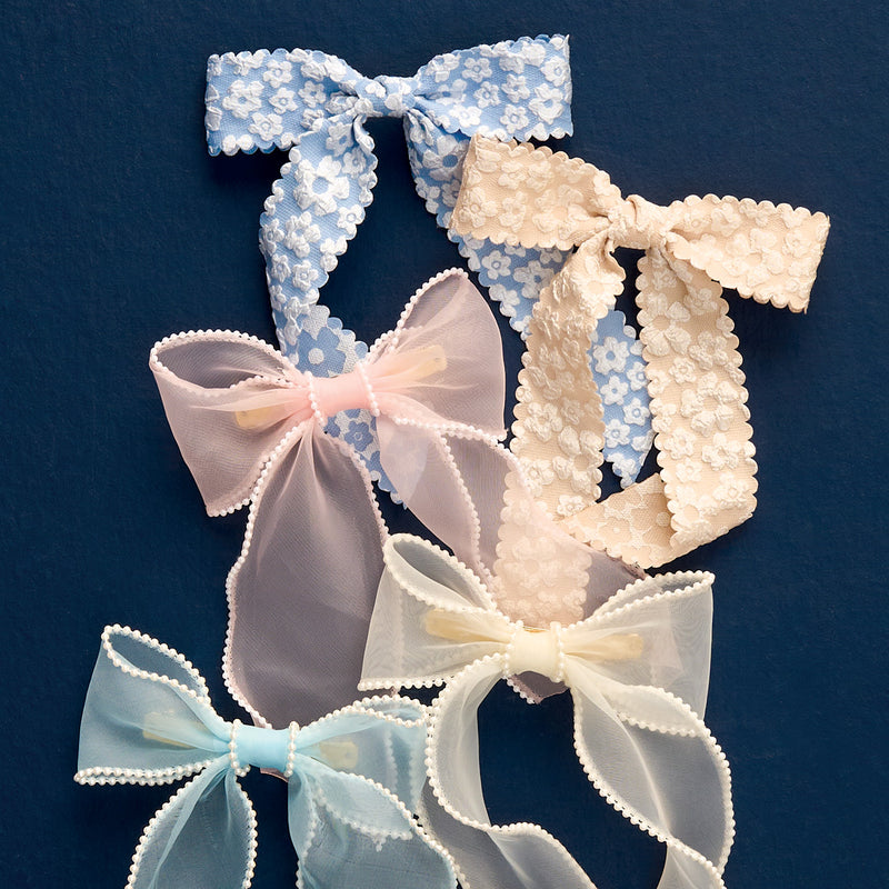 Blue Sheer Pearl Hair Bow