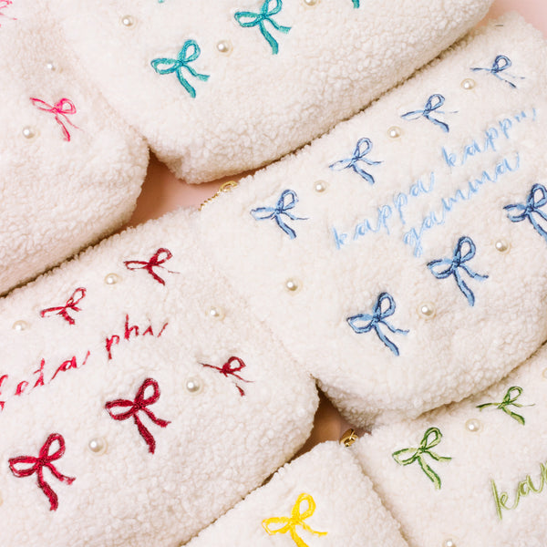 Chi Omega Bows & Pearls Teddy Pouch