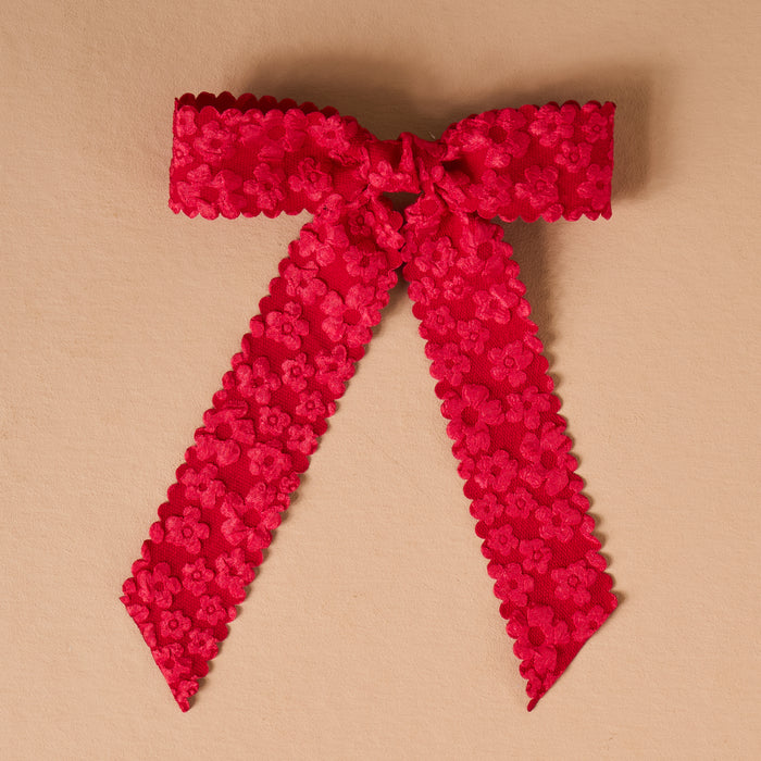 Red Flower Scallop Hair Bow