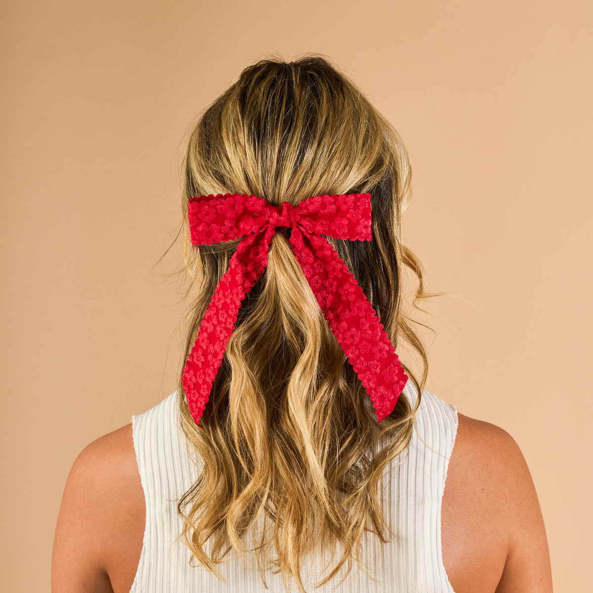 Red Flower Scallop Hair Bow