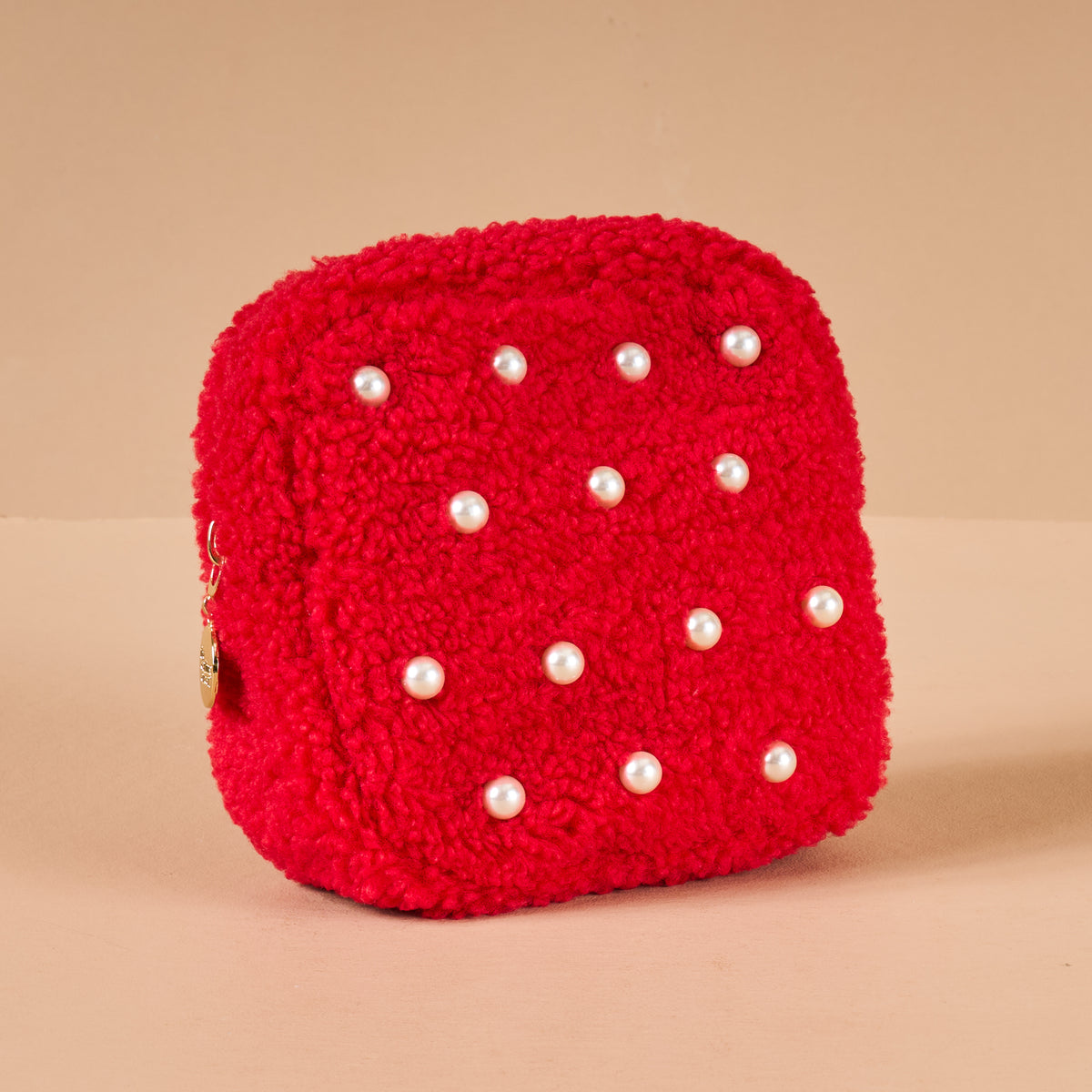 Square Pearl Red Teddy Pouch