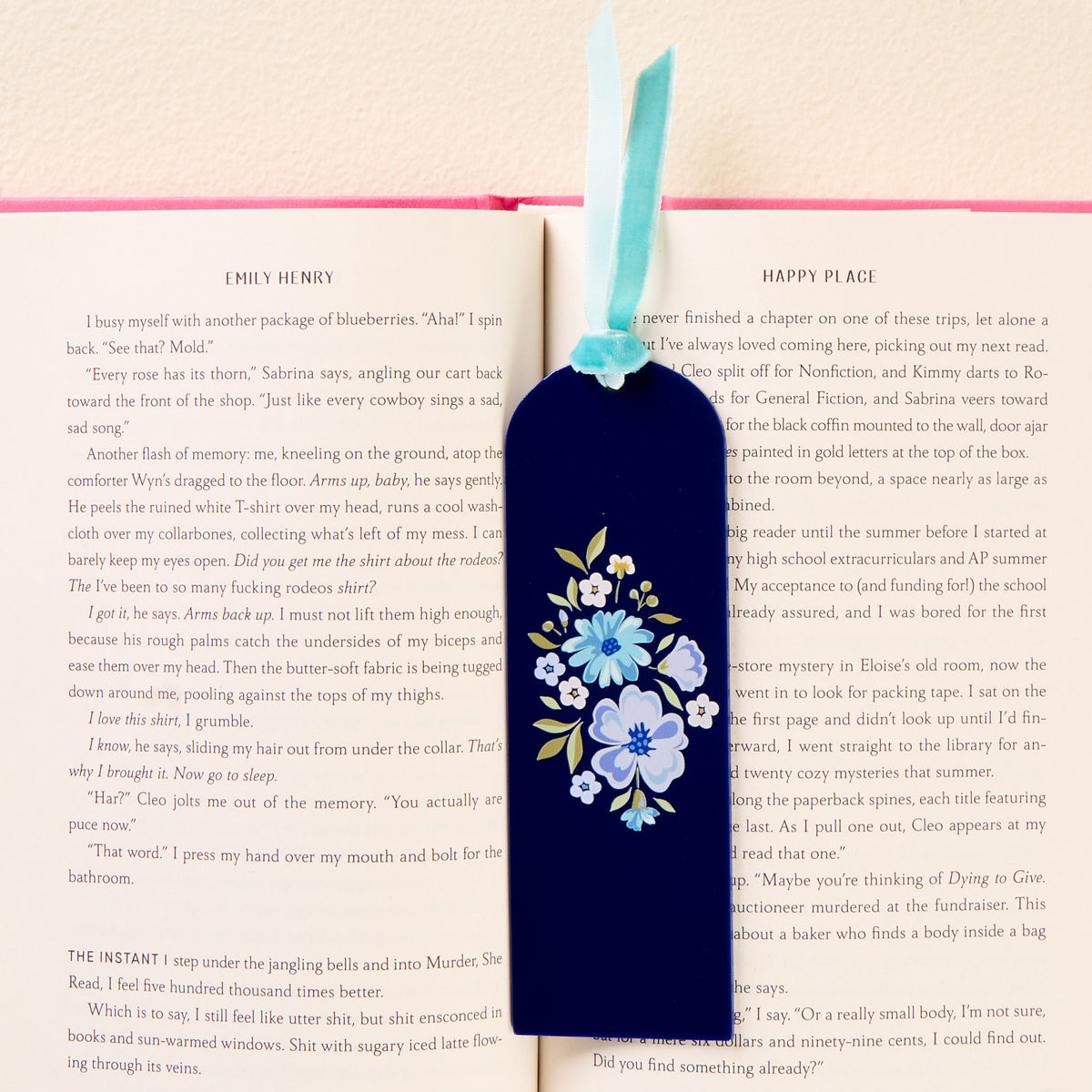 Dainty Floral Navy Acrylic Bookmark