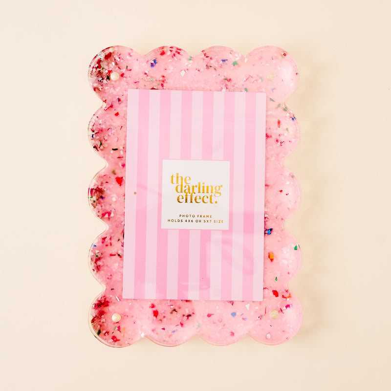 Confetti Pink Rectangle Scalloped Acrylic Frame