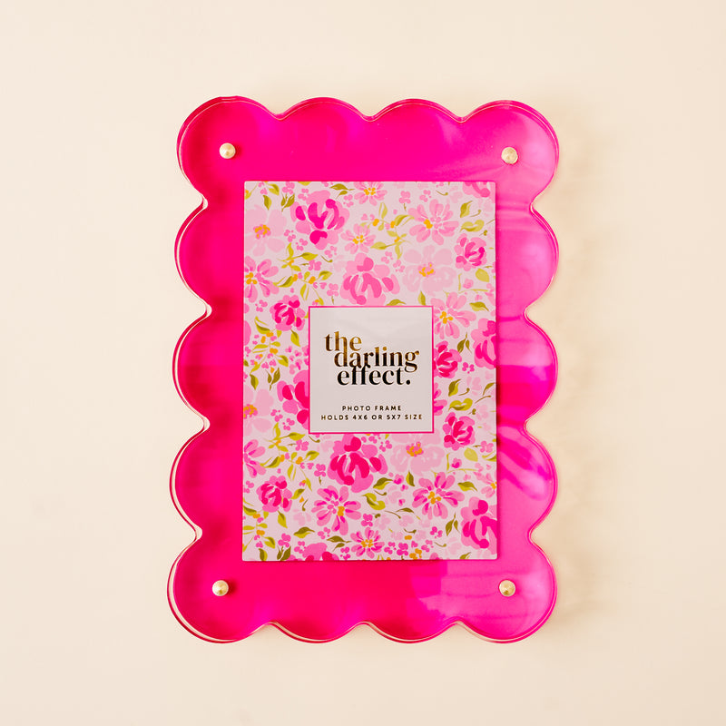 Hot Pink Rectangle Scalloped Acrylic Frame