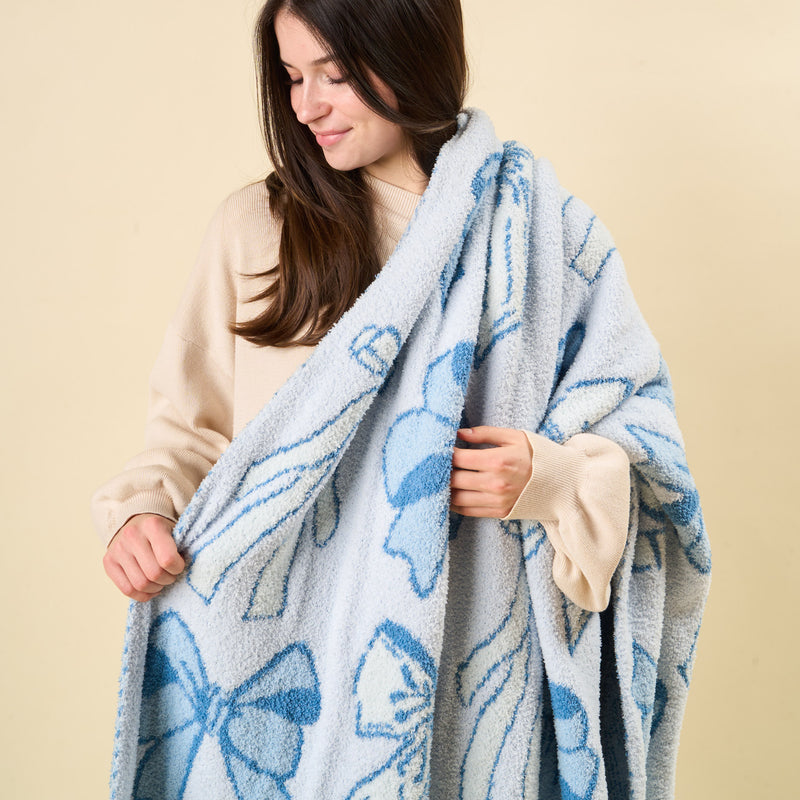 Blushing Bows Blue Cozy Dreams Luxe Blanket