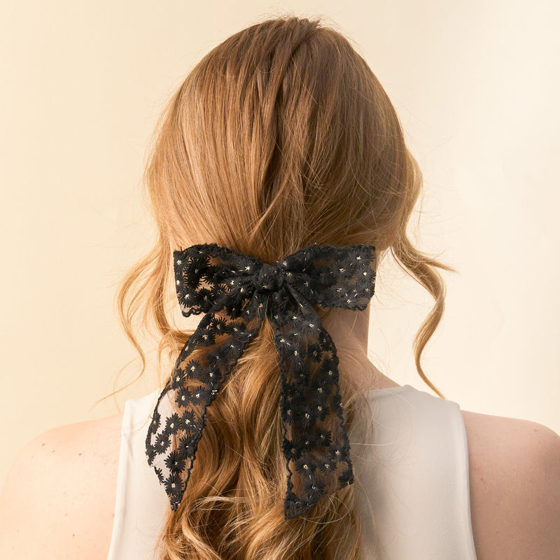 Black Ditzy Daisies Hair Bow