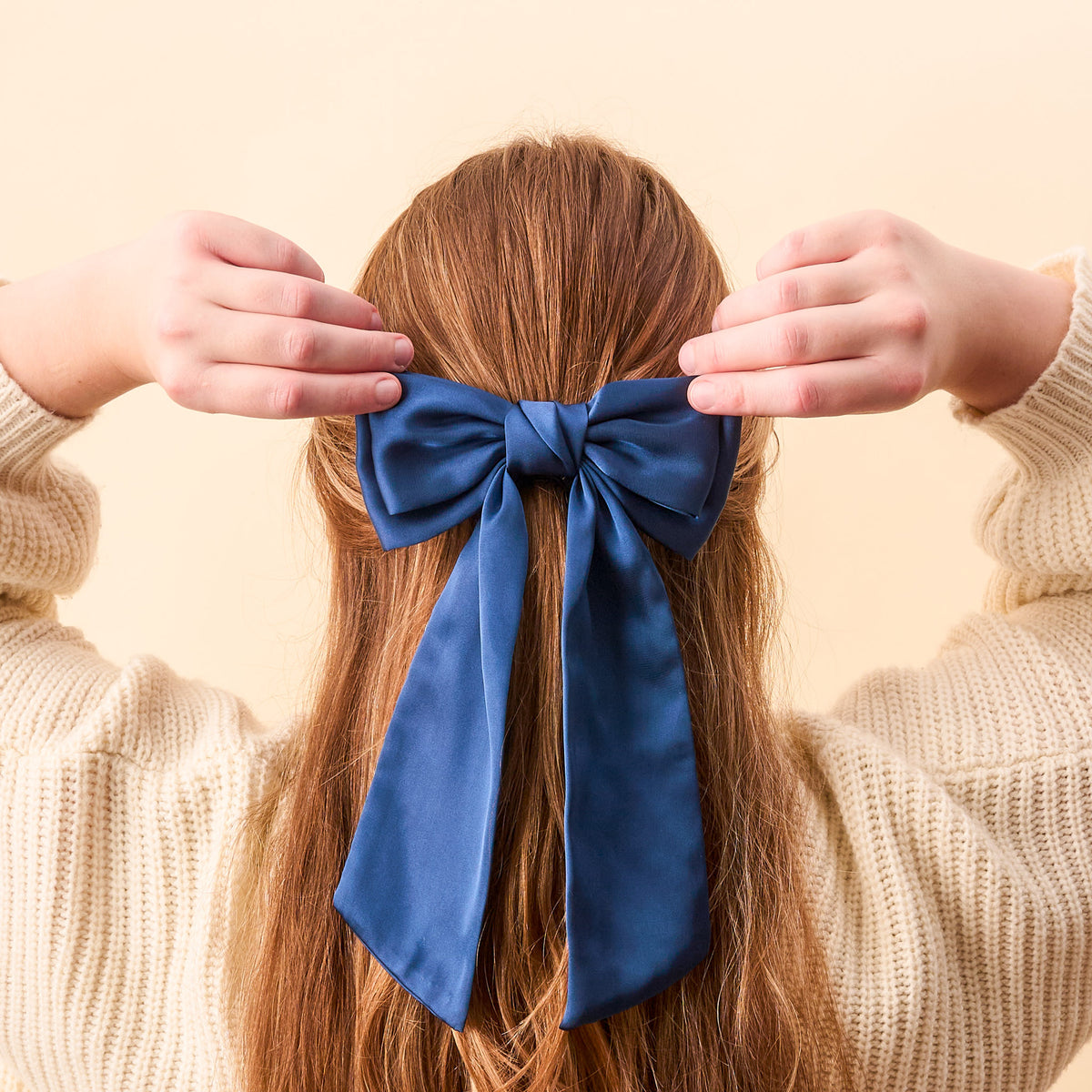 Navy Satin Hair Bow