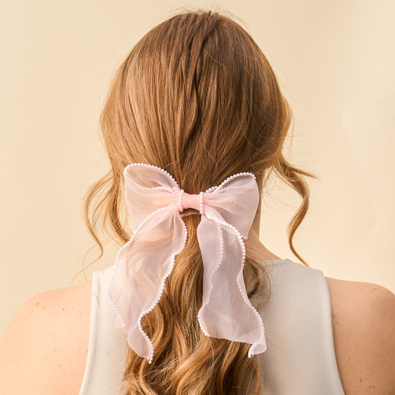 Blush Sheer Pearl Hair Bow