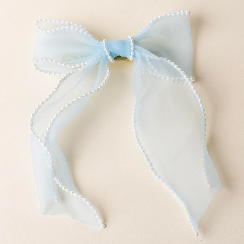 Blue Sheer Pearl Hair Bow