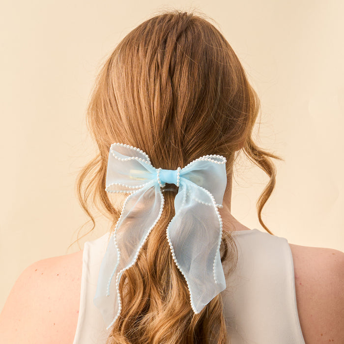 Blue Sheer Pearl Hair Bow