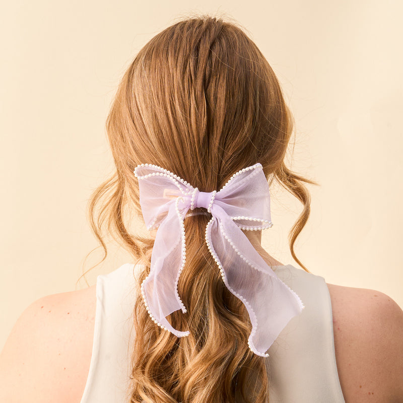 Lilac Sheer Pearl Hair Bow