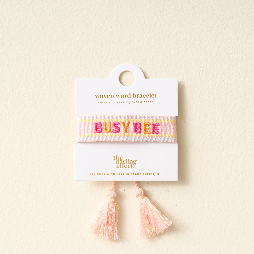 Adjustable Woven Word Bracelet - Busy Bee