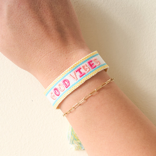 Good Vibes Adjustable Woven Word Bracelet