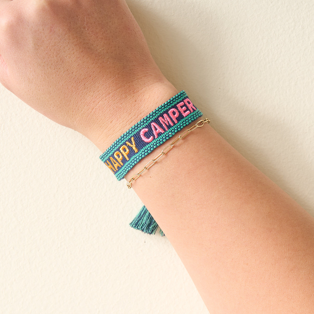 Happy Camper Adjustable Woven Word Bracelet