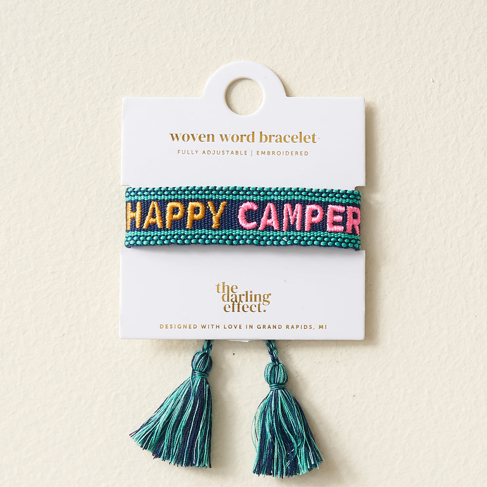 Adjustable Woven Word Bracelet - Happy Camper