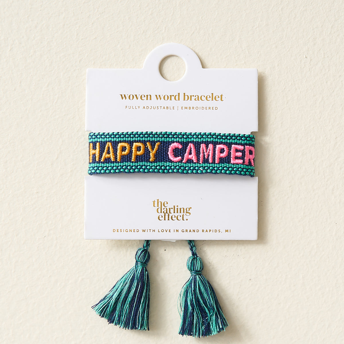 Happy Camper Adjustable Woven Word Bracelet