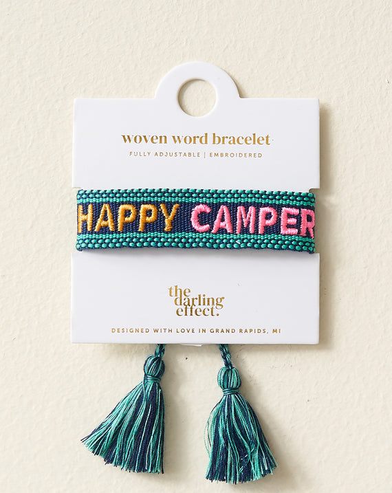 Adjustable Woven Word Bracelet - Happy Camper