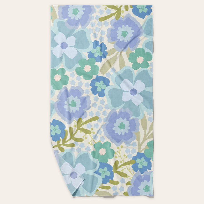 Beyond Blooms Blue Green XL Quick-Dry Beach Towel