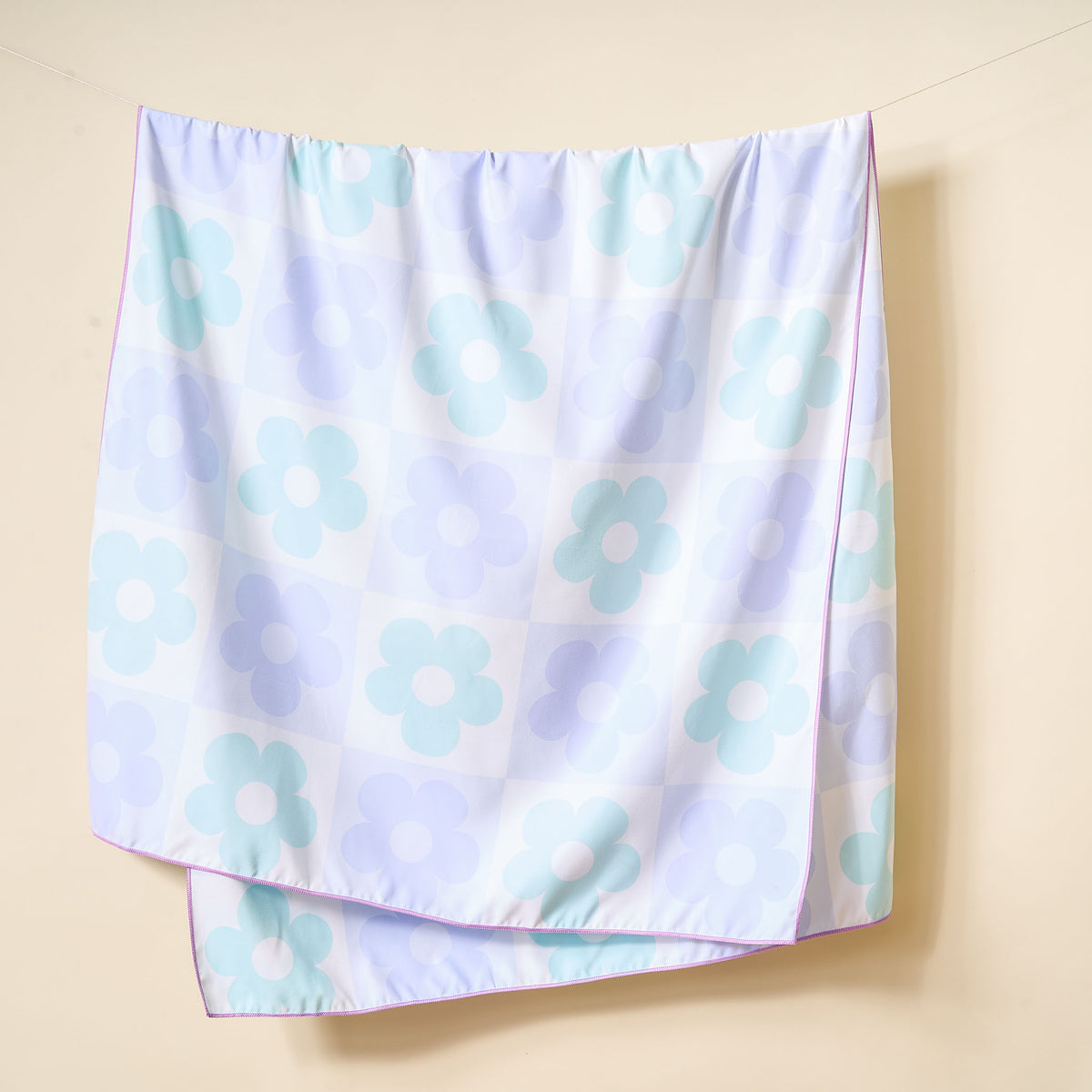 Flower Check Blue XL Quick-Dry Beach Towel