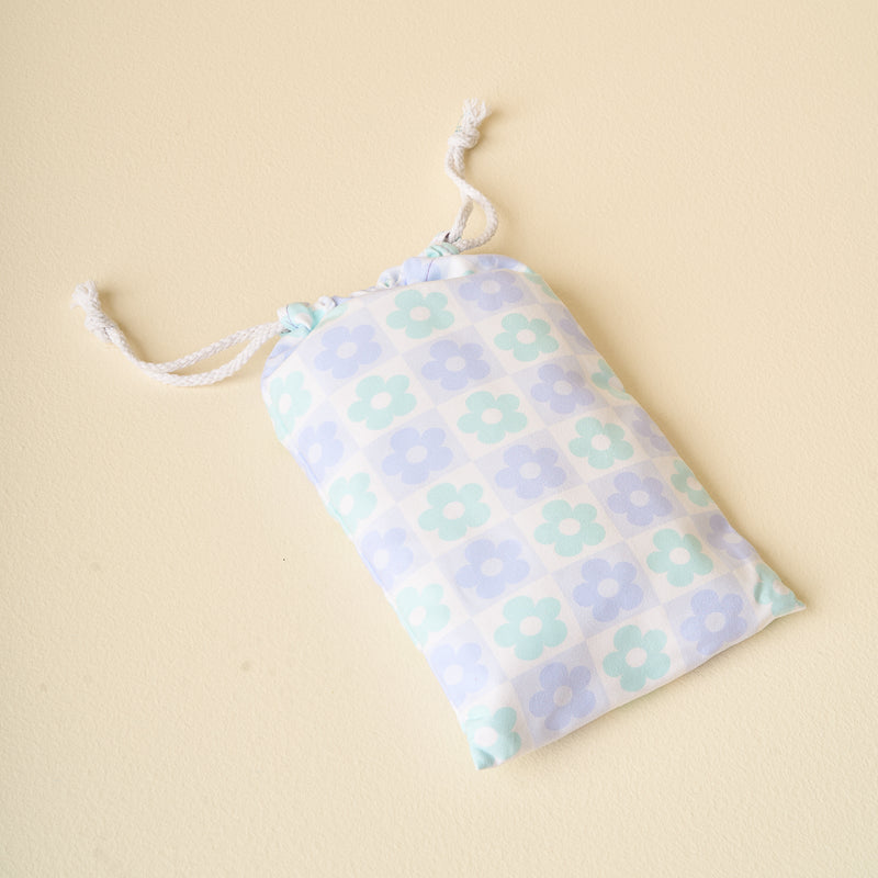 Flower Check Blue XL Quick-Dry Beach Towel