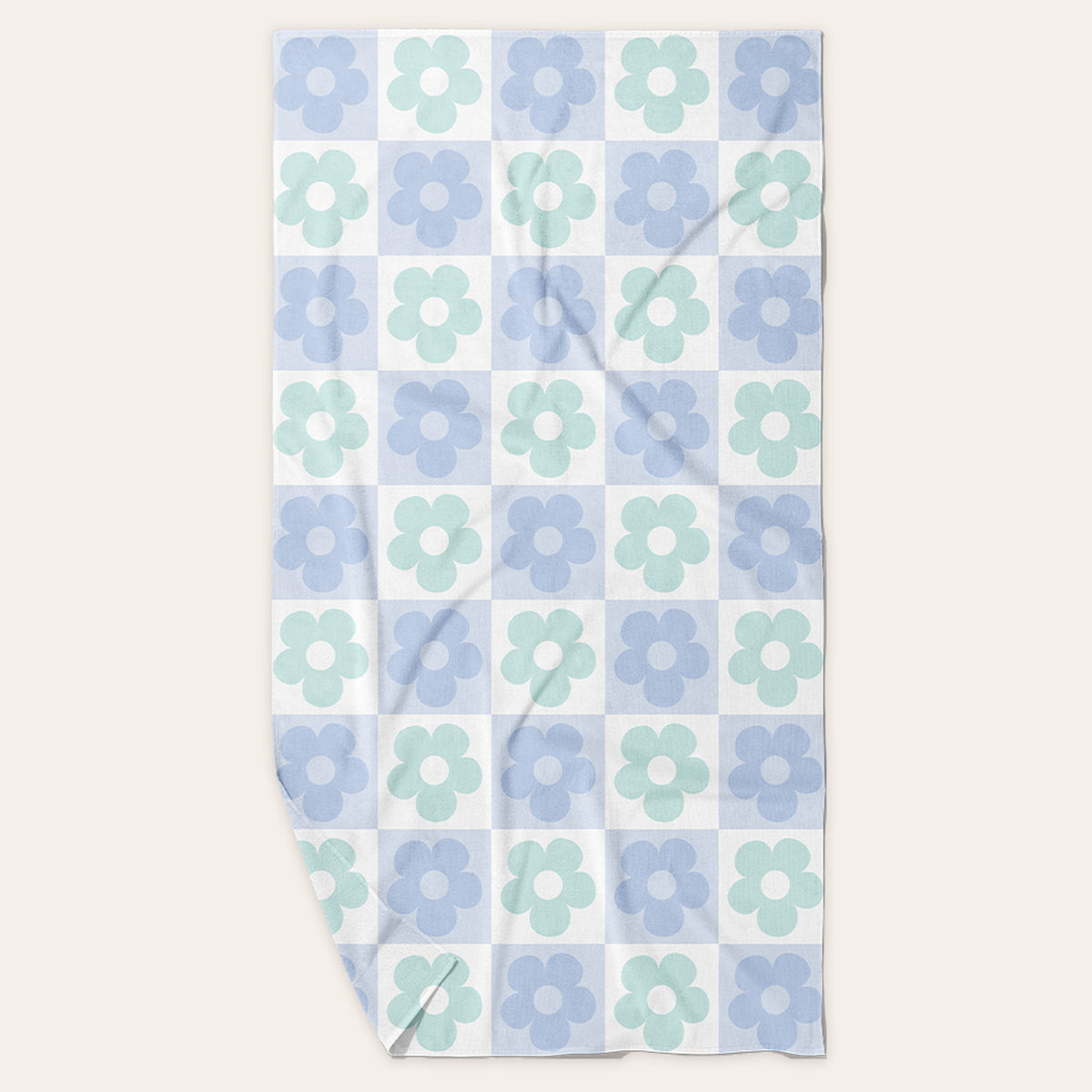 Flower Check Blue XL Quick-Dry Beach Towel