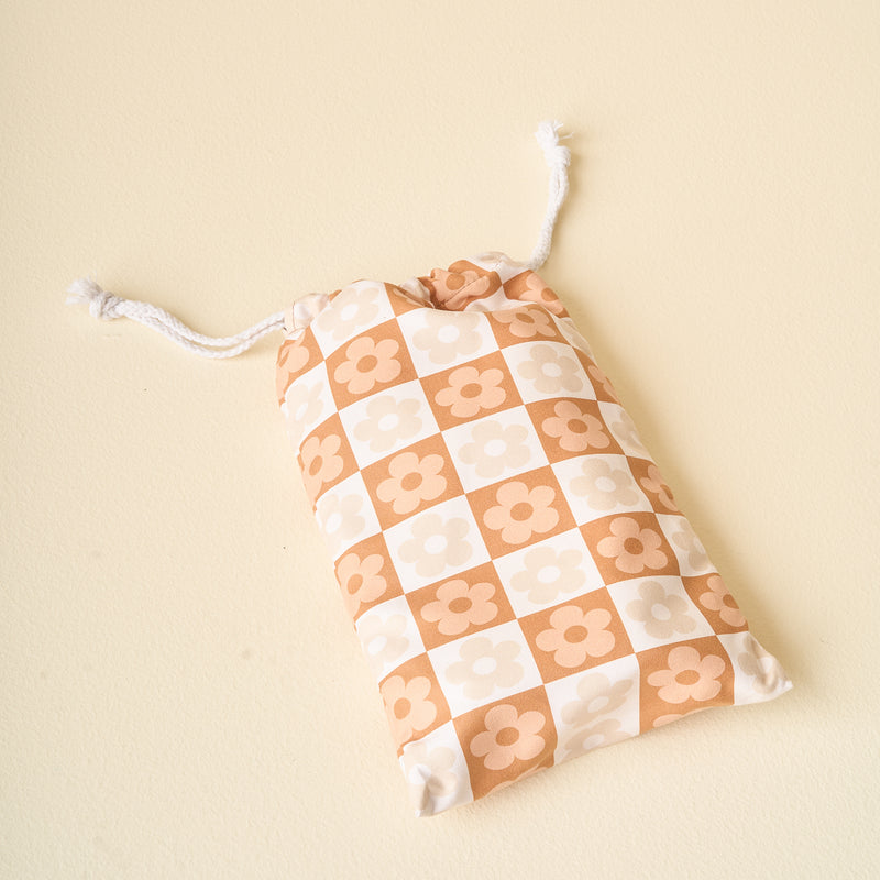 Flower Check Brown XL Quick-Dry Beach Towel