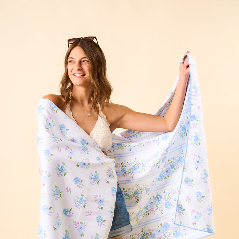 Petal Parade Blue XL Quick-Dry Beach Towel