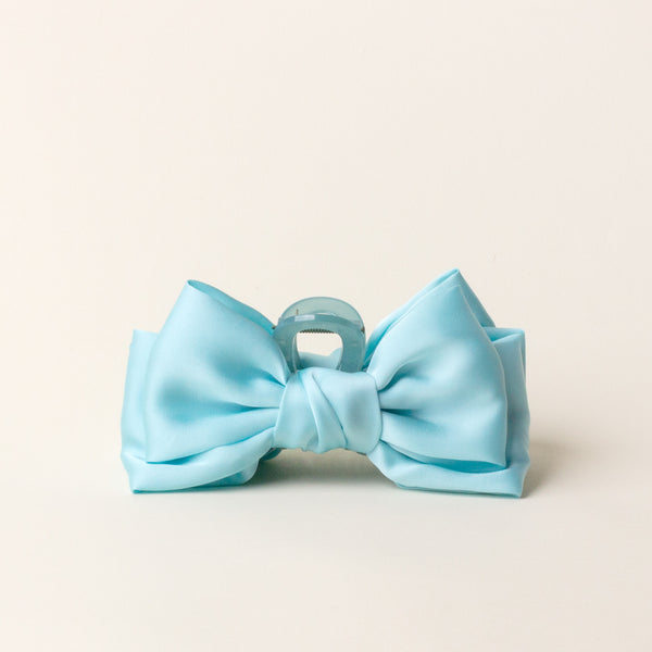 Aqua Satin Bow Claw Clip