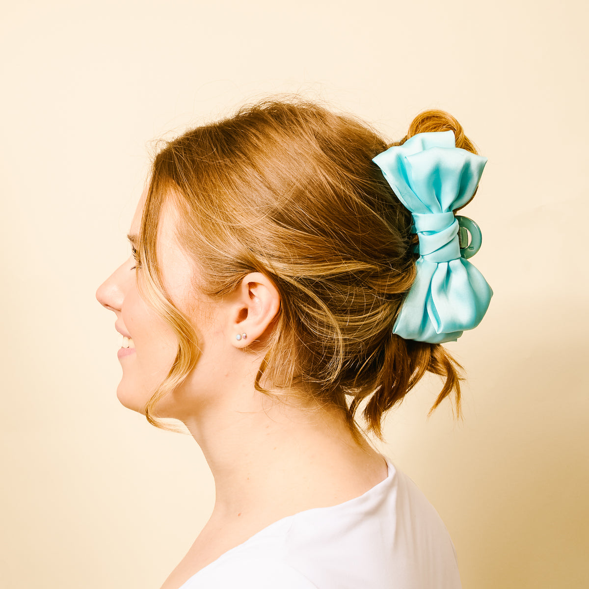 Aqua Satin Bow Claw Clip