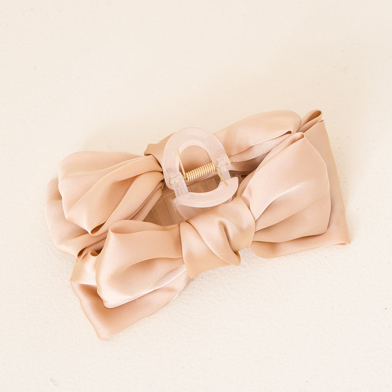 Beige Satin Bow Claw Clip