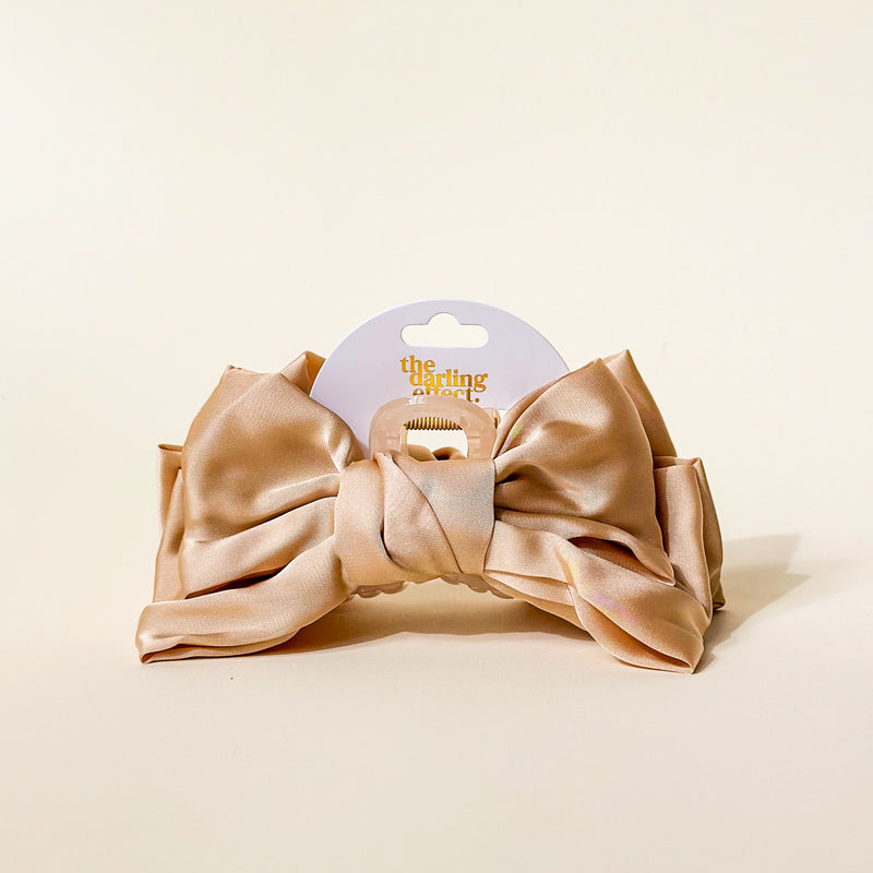 Beige Satin Bow Claw Clip